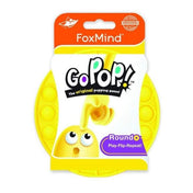 Go Pop! Roundo sárga színű pukkanós játék csomagolásban, Play-Flip-Repeat! felirattal és FoxMind logóval.”