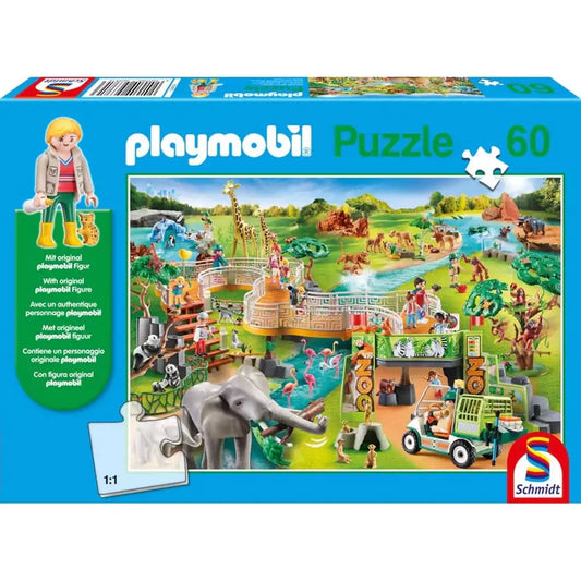 Puzzle Schmidt: playmobil - Állatkert, 60 darab + Ajándék playmobil figura