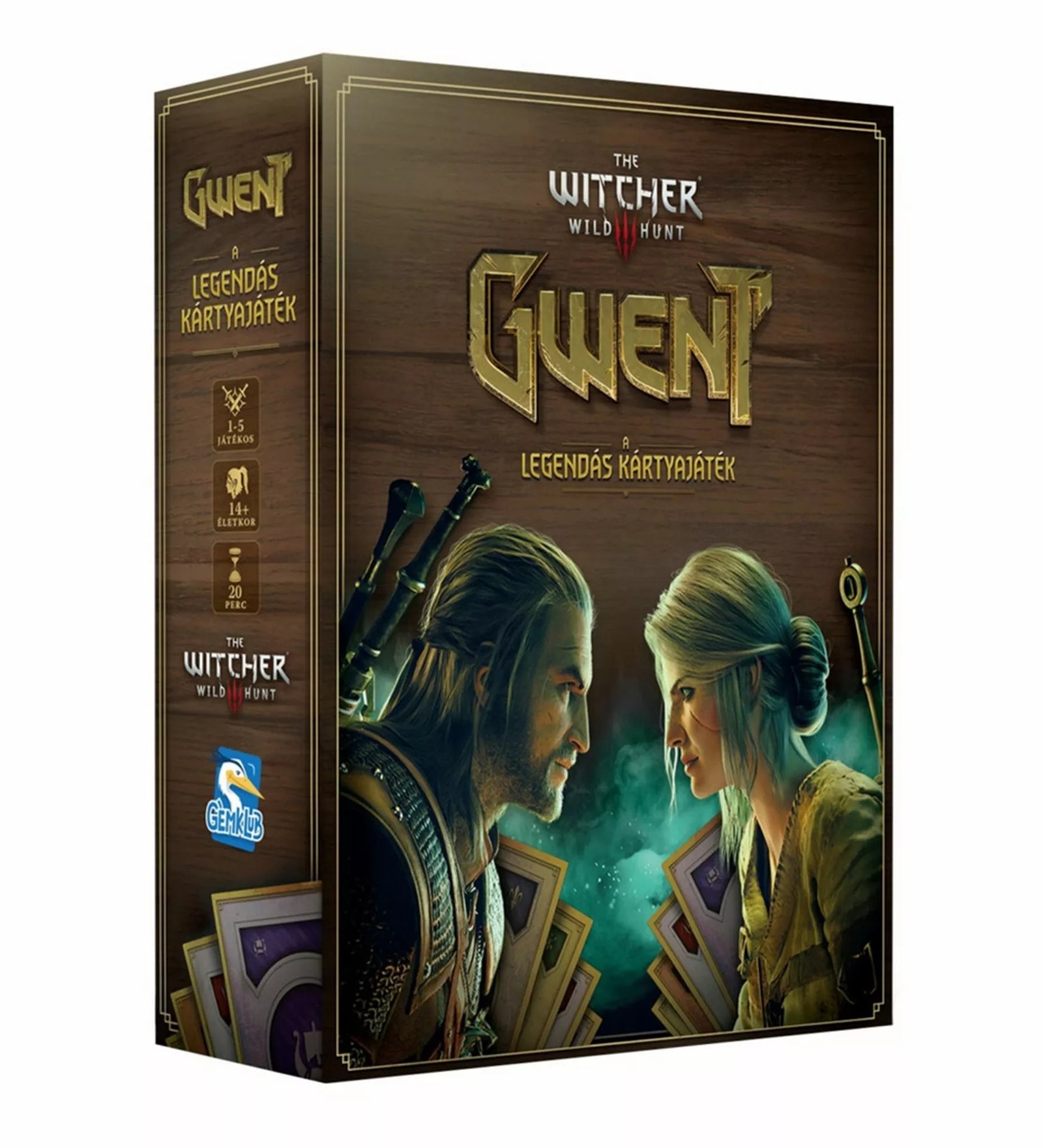 Gwent – A legendás kártyajáték társasjáték doboza, a The Witcher Wild Hunt világából, Geralt és Ciri karakterekkel a borítón