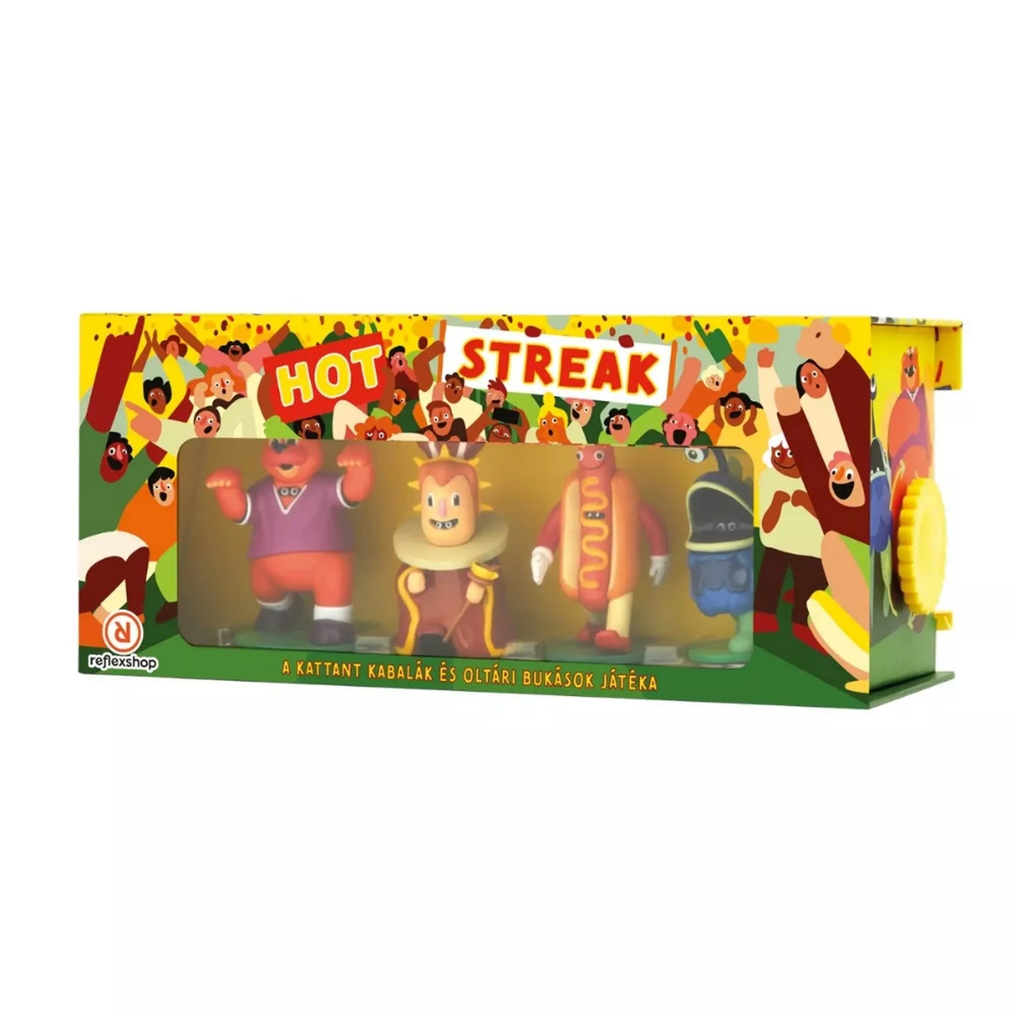 Hot Streak társasjáték doboz elölnézet – színes kabalafigurák és „Hot Streak” felirat vidám grafikával