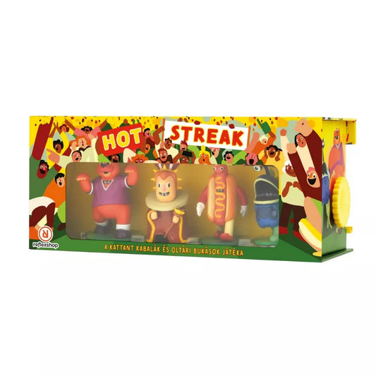 Hot Streak társasjáték doboz elölnézet – színes kabalafigurák és „Hot Streak” felirat vidám grafikával