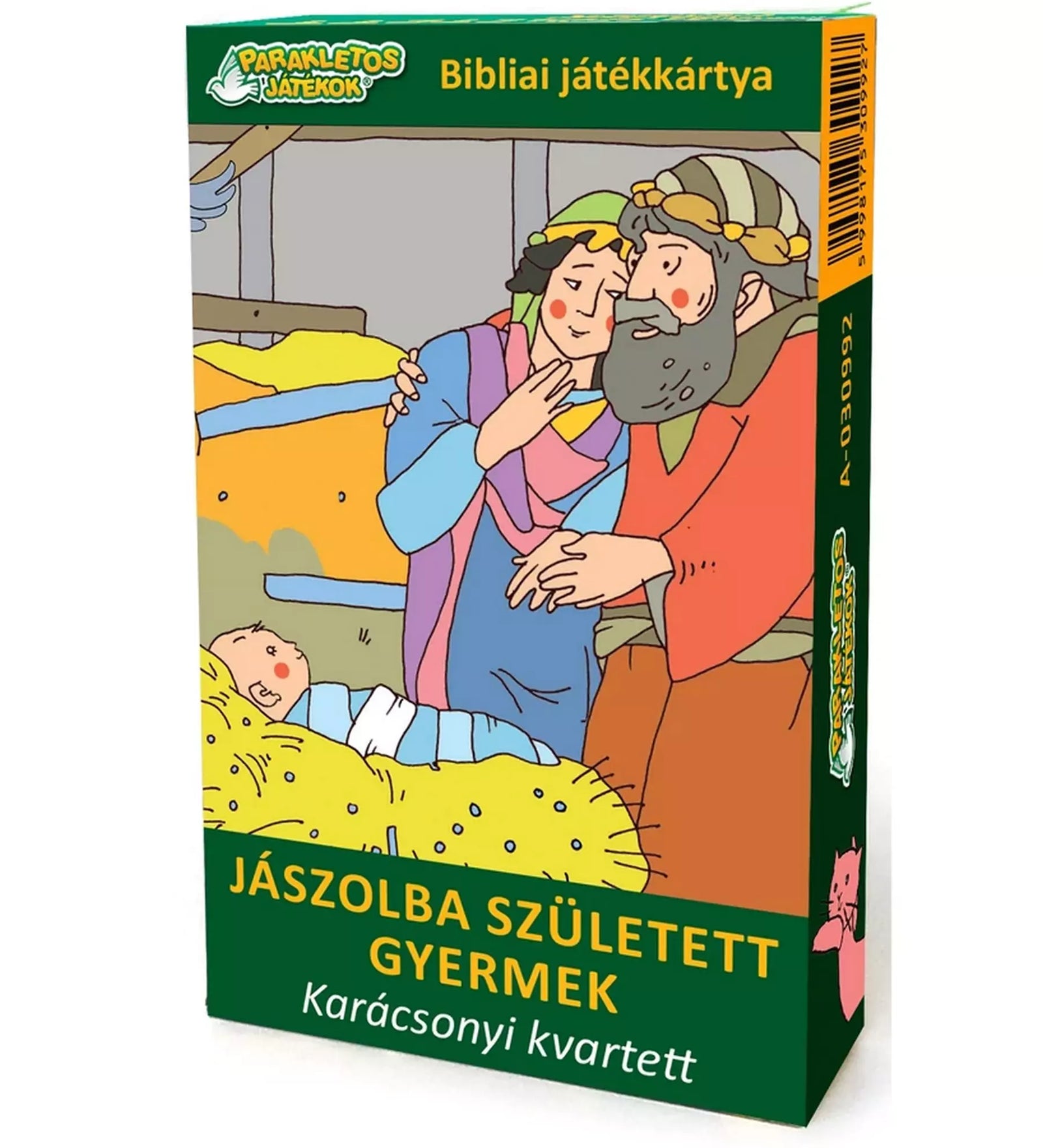 A Jászolba született gyermek – Karácsonyi kvartett doboza, amelyen Jézus születésének jelenete látható Máriával, Józseffel és a jászolban fekvő kis Jézussal.