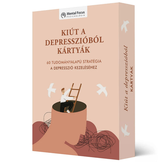 Kiút a depresszióból kártyák díszdoboza, 60 tudományalapú stratégiát tartalmazó önsegítő kártyacsomag.