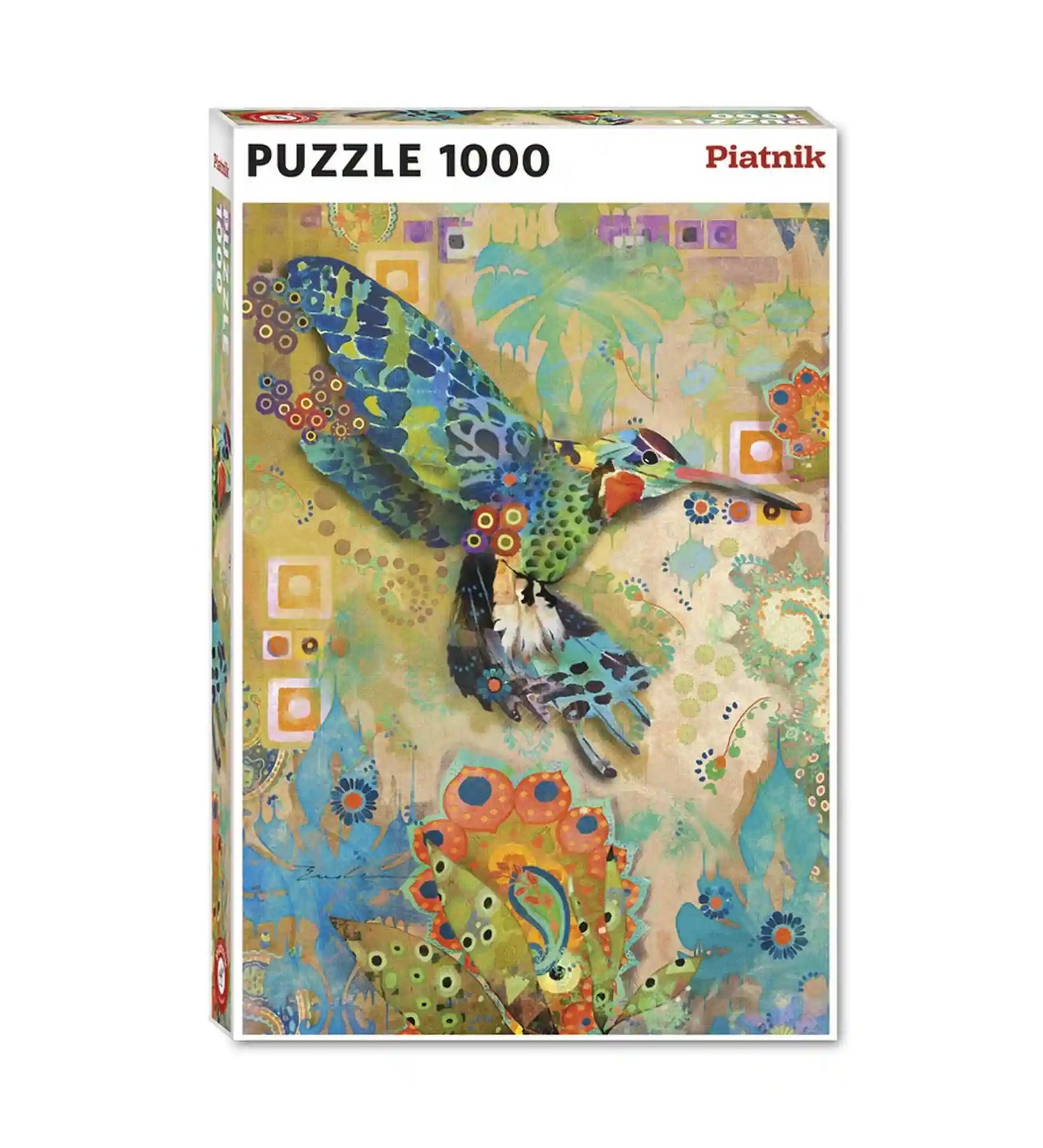 Piatnik Hummingbird Illustration 1000 darabos puzzle doboza a színpompás kolibri illusztrációval és művészi mintákkal.