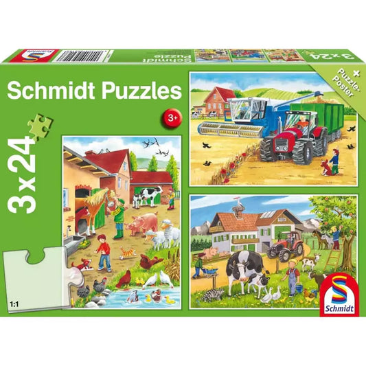 Puzzle Schmidt: A farmon, 3 x 24 darab + Ajándék poszter