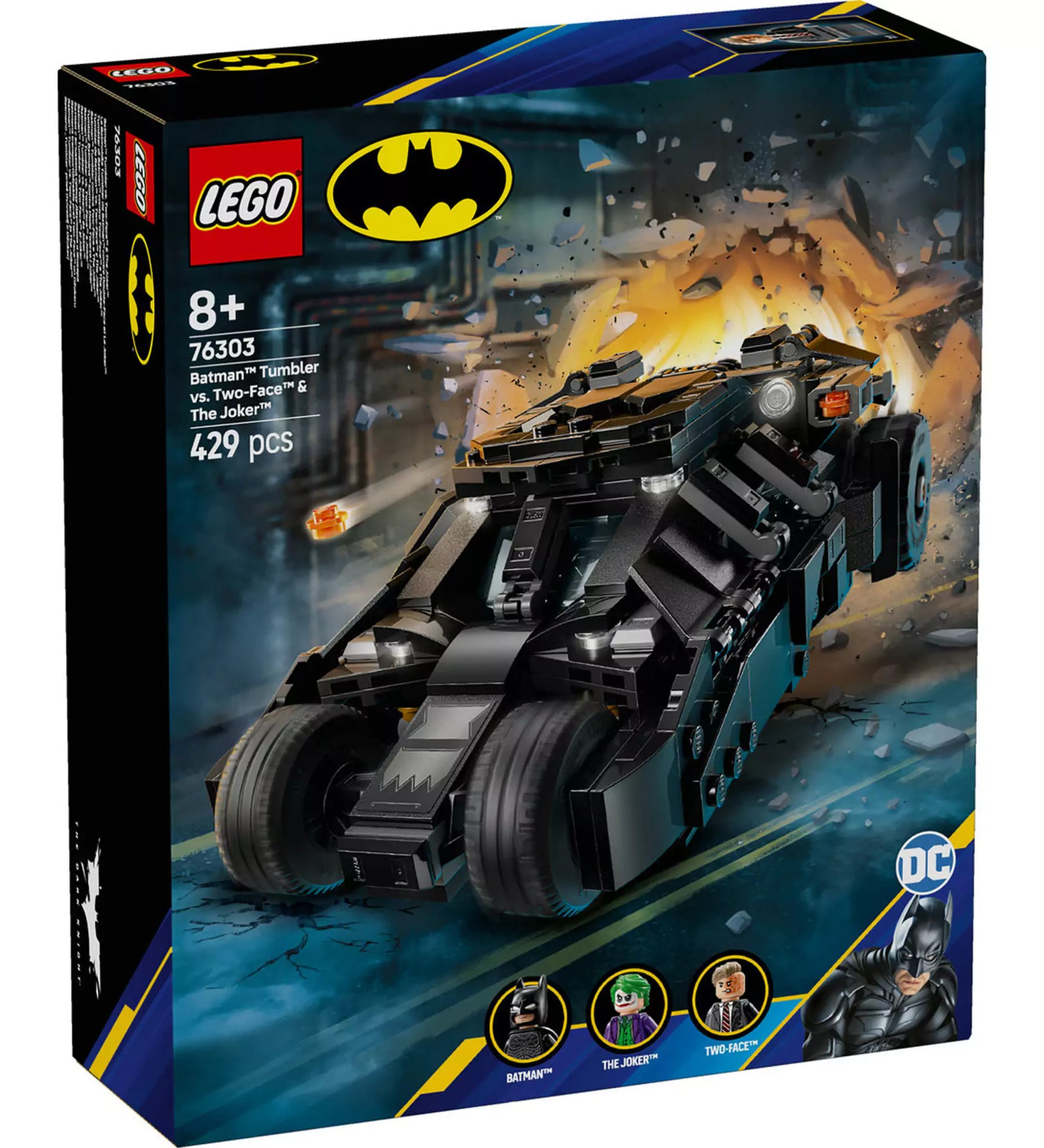  A LEGO Batman Tumbler szett doboza, rajta a lenyűgöző Batmobil és a karakterek (Batman, Joker, Kétarc).