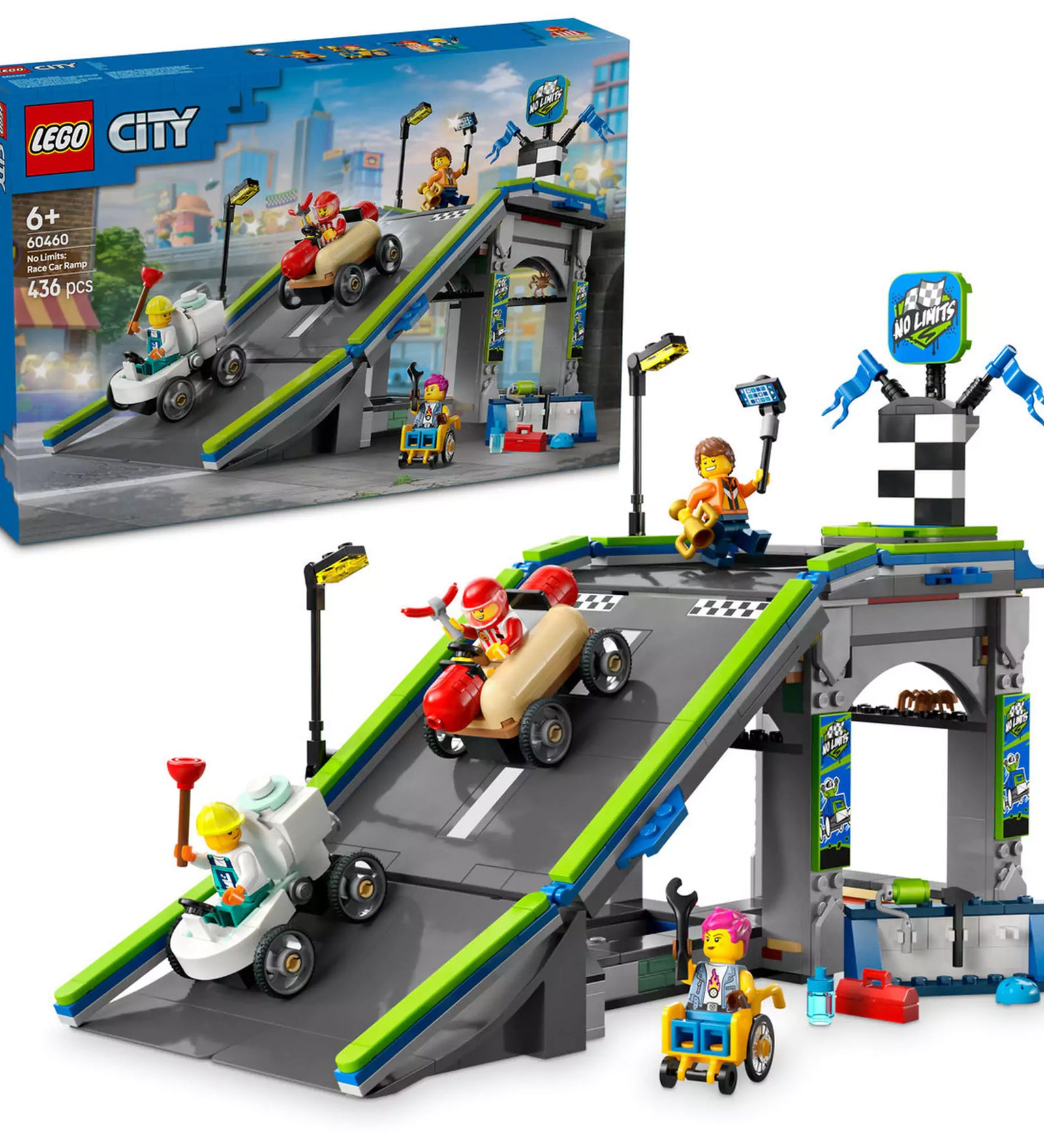 LEGO City Határok nélkül: Versenypálya és tartozékok teljes szettben – Teljes szett, amely tartalmazza a versenypályát, soapbox autókat és minifigurákat, hogy az izgalom teljes legyen.