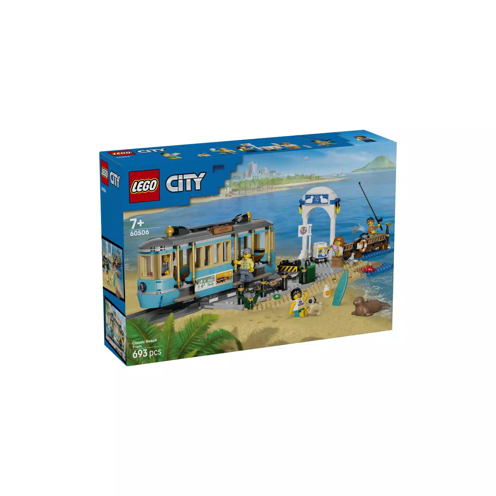 LEGO City Klasszikus tengerparti villamos 60506 dobozkép villamossal, mólóval, stranddal és minifigurákkal