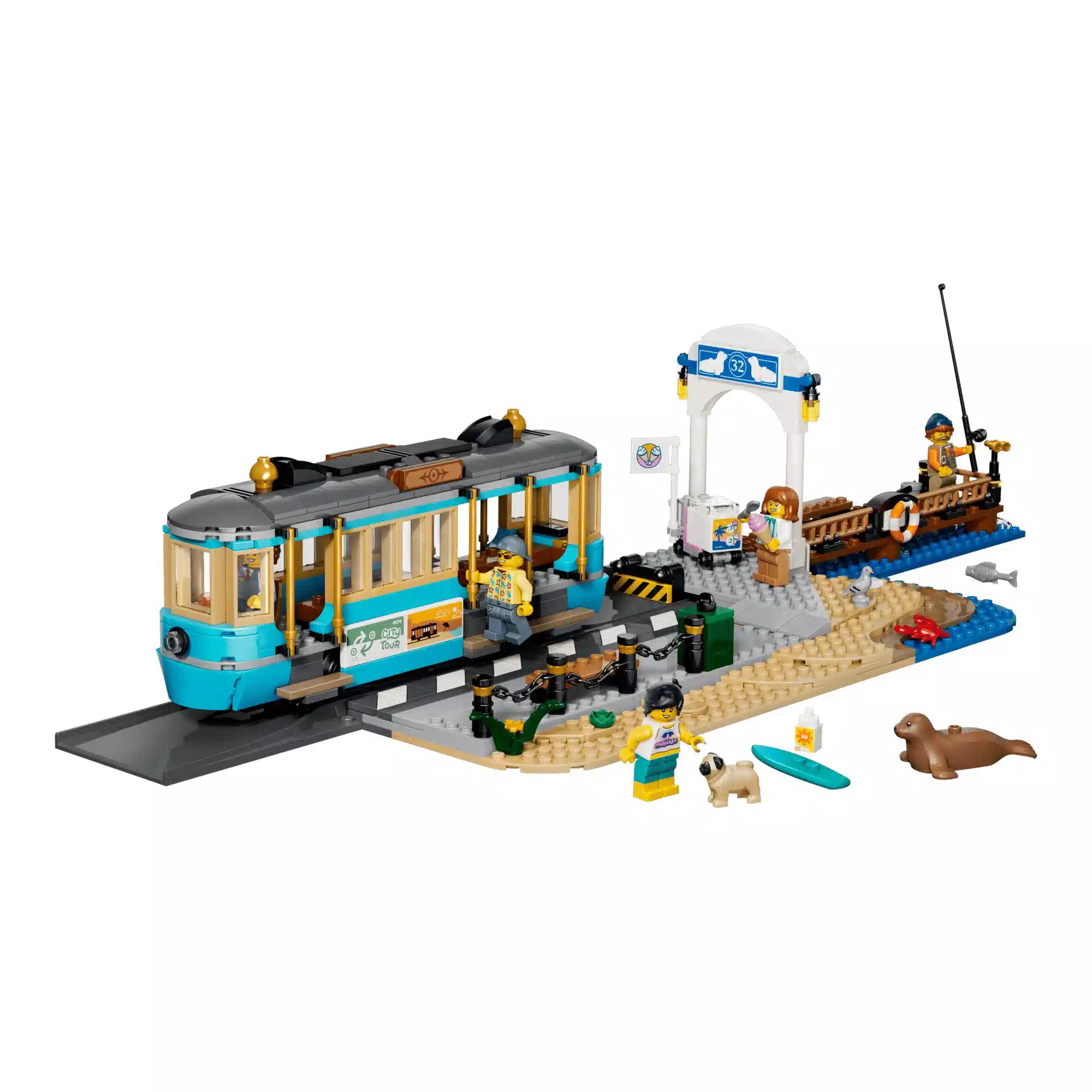 LEGO City Klasszikus tengerparti villamos 60506 teljes készlet stranddal, sínekkel és mólóval