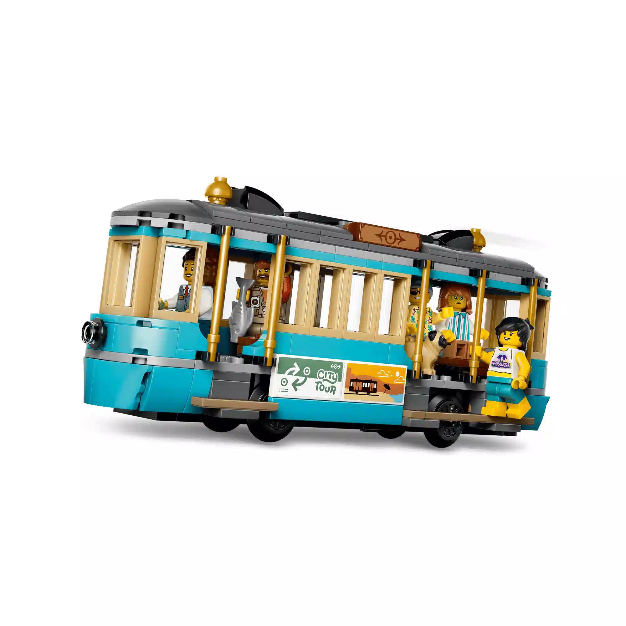 LEGO City 60506 villamos közeli kép utasokkal, kapaszkodókkal és levehető tetővel