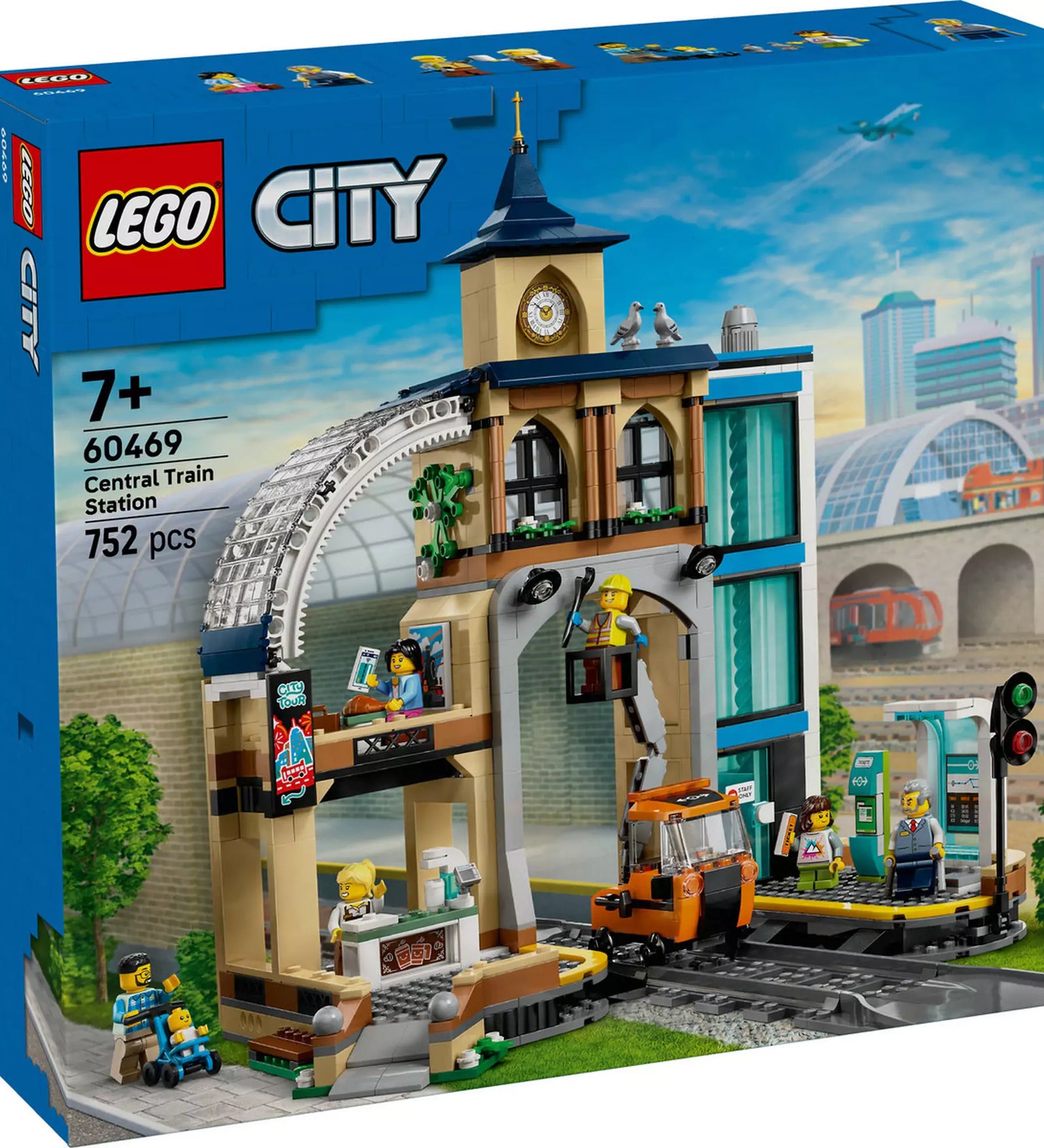  LEGO City Központi vasútállomás (60469) doboza, 752 darabos építőkészlet részletes állomásépülettel és járművekkel