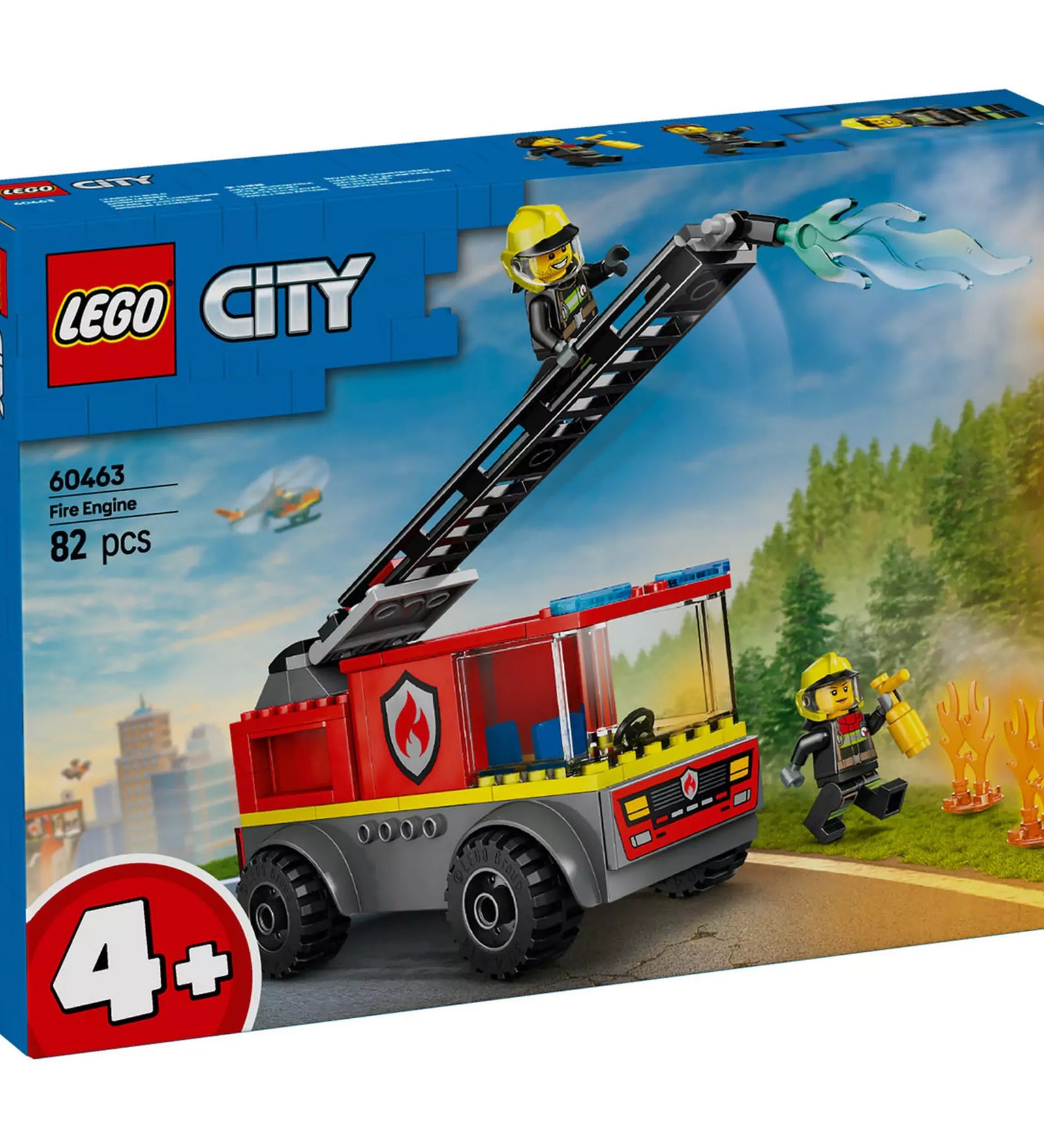 LEGO City Létrás tűzoltóautó 60463 - A készlet doboza, amely bemutatja a tűzoltók hősies küldetését és a játék funkcióit.
