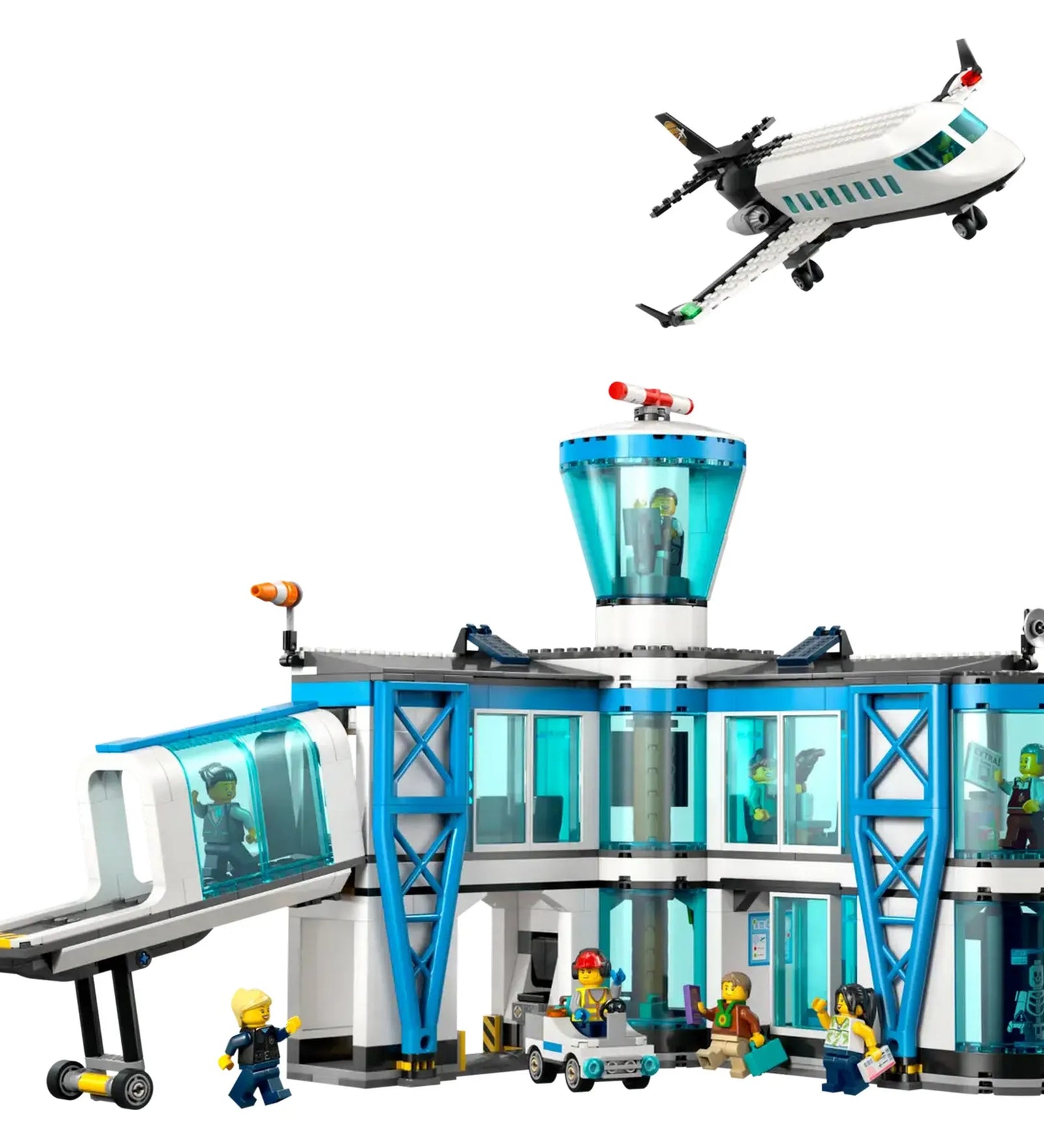 LEGO City Repülőtér repülőgéppel (60502) – Repülő felszállás közben a terminál irányítótornyával és utasokkal.