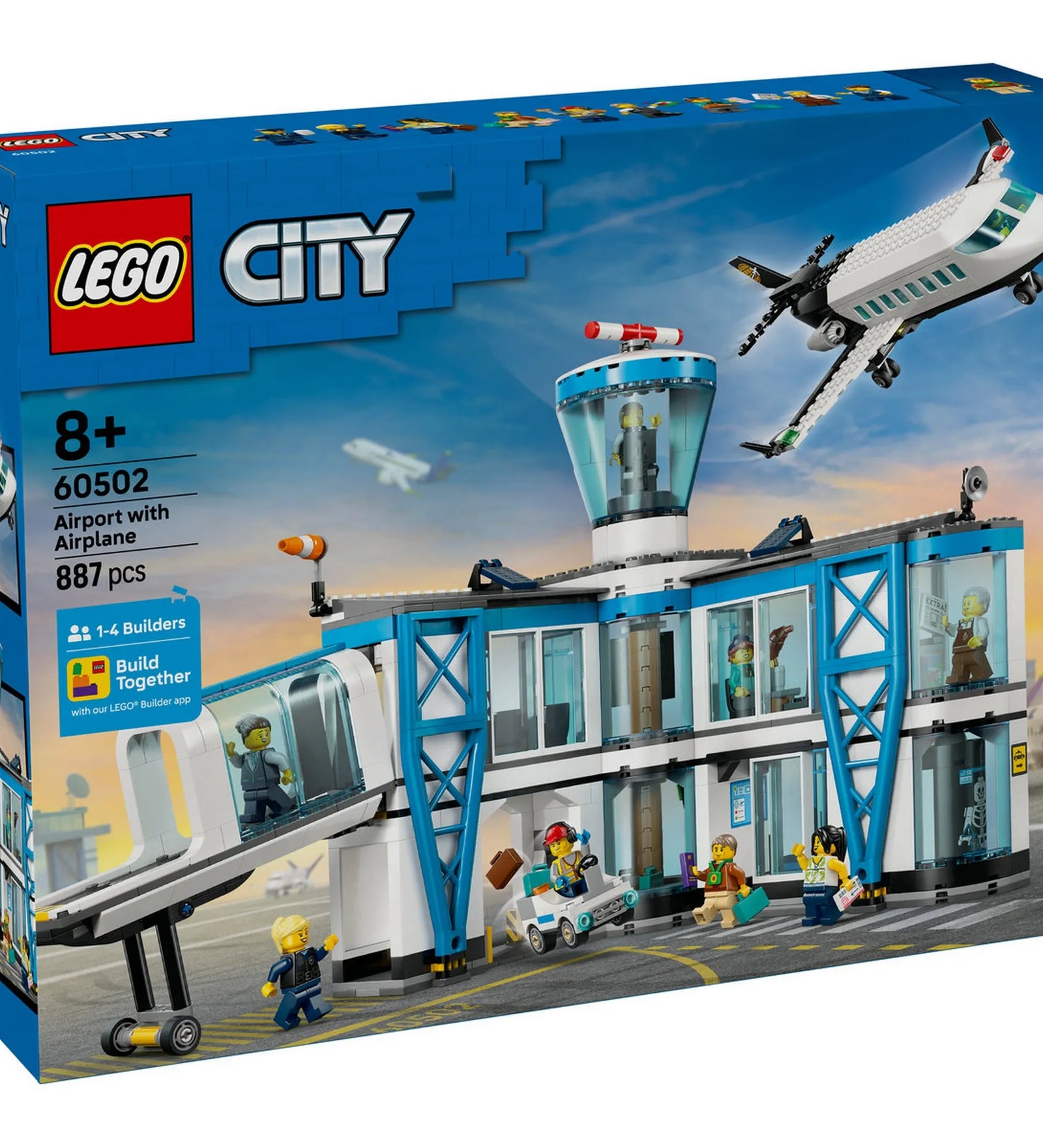 LEGO City Repülőtér repülőgéppel (60502) – A LEGO City készlet dobozképe, a repülőtér és a repülő látványos jelenetével.
