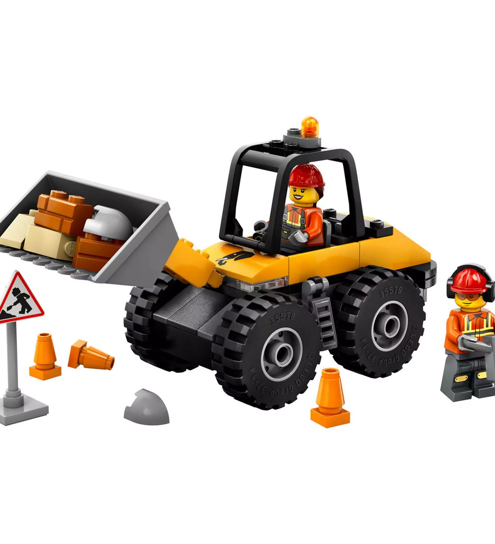 LEGO City Sárga, kerekes rakodógép 60450 építőjáték két munkás minifigurával és kiegészítőkkel.