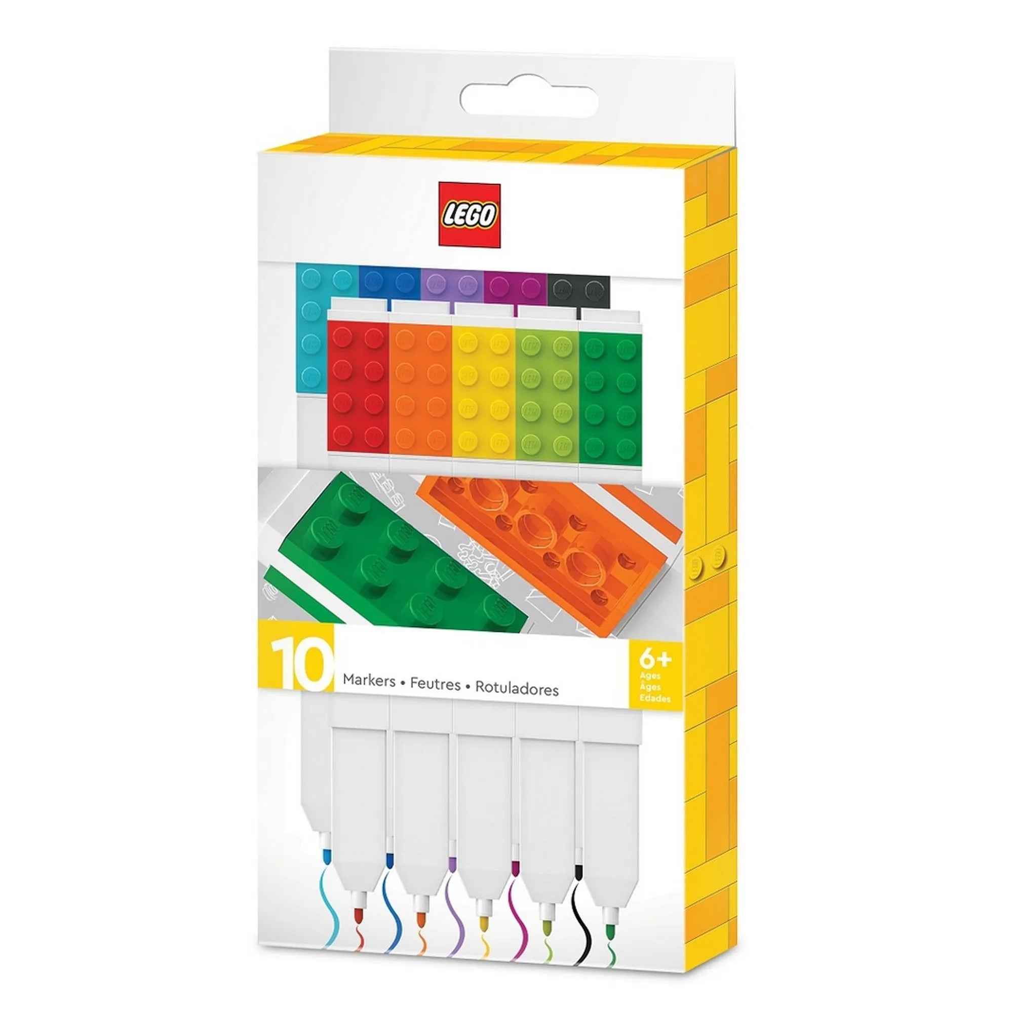 LEGO Classic: 10 darabos filctoll készlet 53101 – LEGO kocka mintás, 10 színes filctollat tartalmazó készlet eredeti csomagolásban, kreatív rajzoláshoz és színezéshez, vidám LEGO dizájnnal.