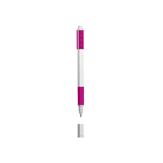 LEGO® zseléstoll lila színben, 0,7 mm-es zselés tollheggyel és LEGO elemekkel kompatibilis felső résszel.