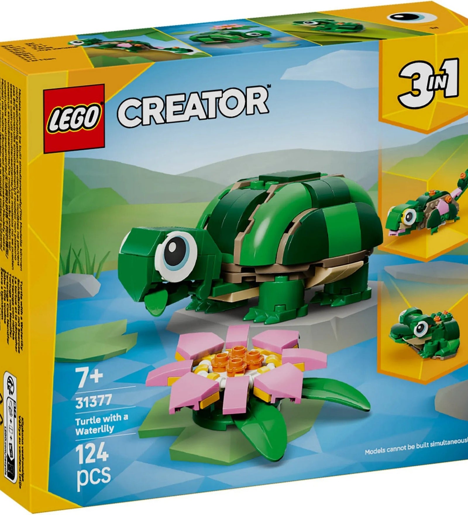 LEGO Creator 3 az 1-ben: Teknős egy vízililiom-virággal 31377 dobozkép, teknős és vízililiom modell