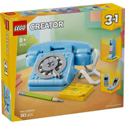 A LEGO Creator Retro telefon (31174) dobozának eleje, rajta a világoskék tárcsás telefon és a 3 az 1-ben logó.