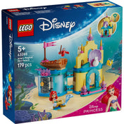 LEGO Disney Princess Ariel varázslatos minipalotája (43285) építőkészlet doboza, Ariel, Ficánka és Sebastian minifiguráival