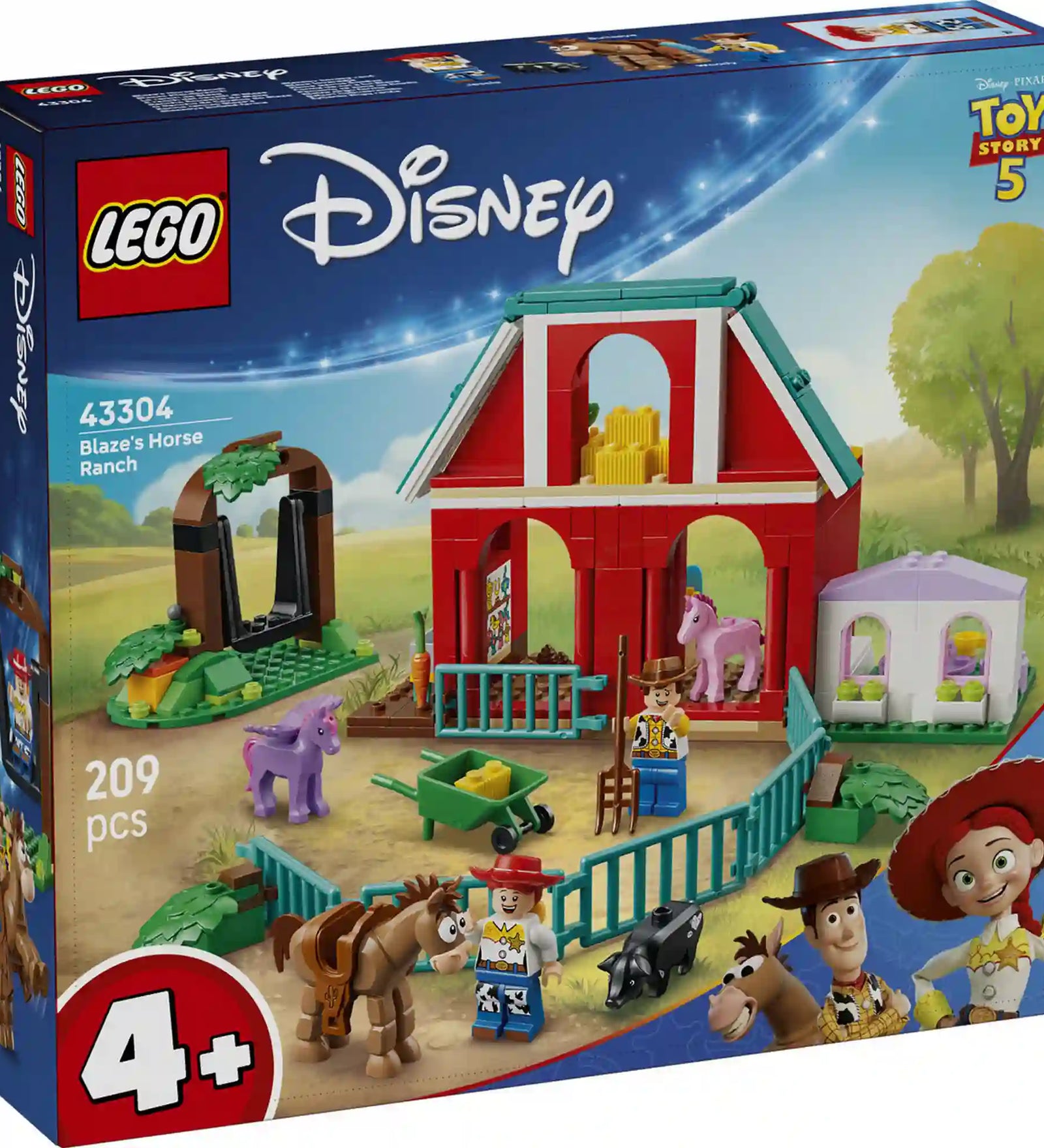 LEGO Disney Toy Story 5 Blaze lovardája (43304) dobozkép elölnézet, 209 darabos készlet, 4+ korosztálynak
