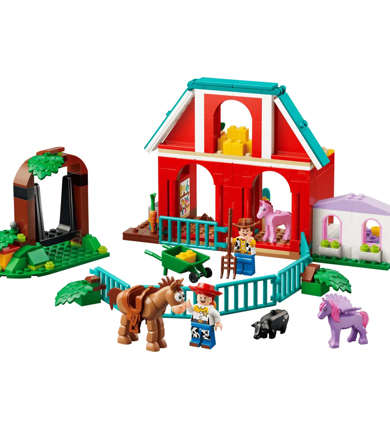 LEGO Toy Story Blaze lovarda teljes összeállítás, istálló, karám, hinta és állatok részletesen bemutatva