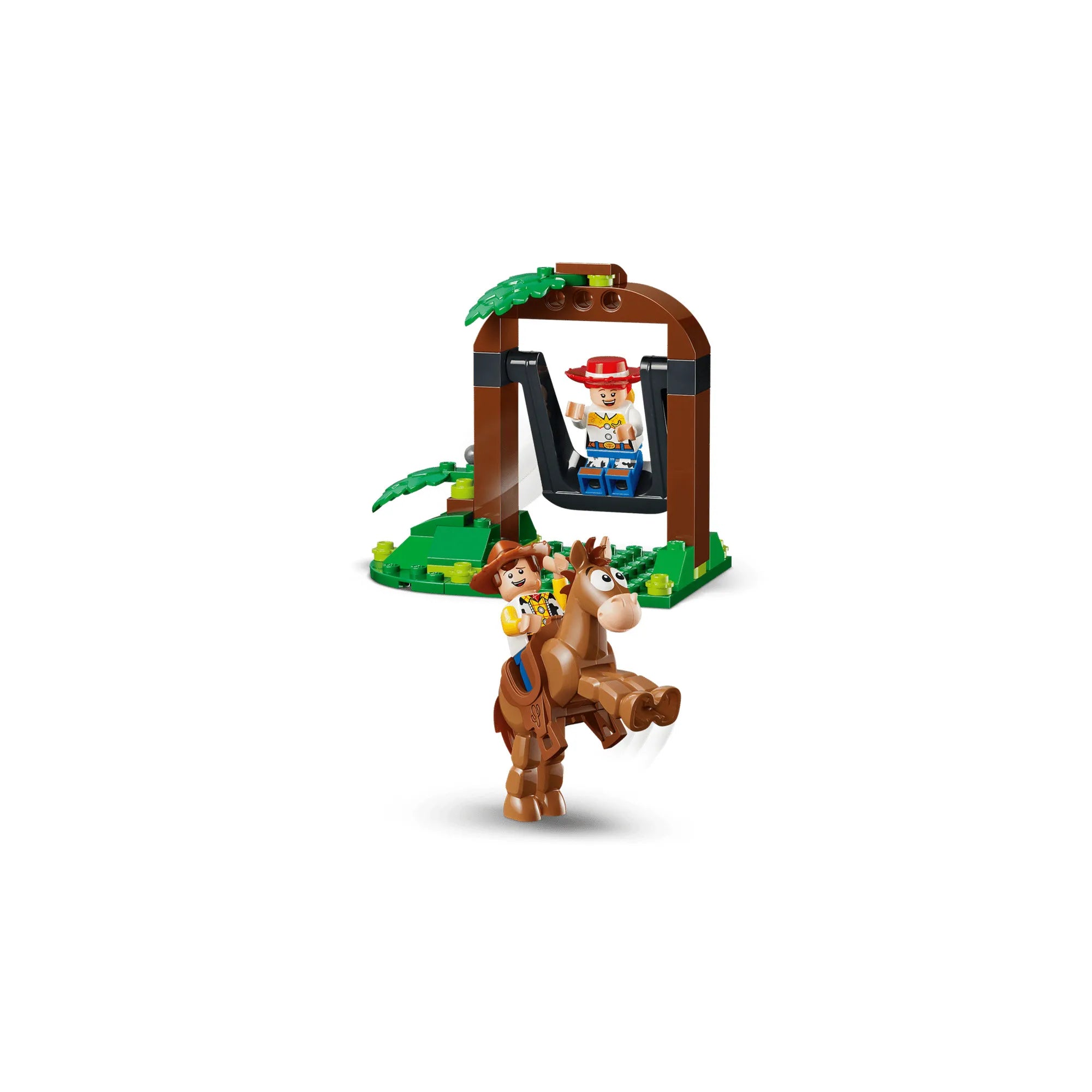 Woody figura hintán, lóval előtérben, LEGO Toy Story Blaze lovarda játékelem részletes bemutatása