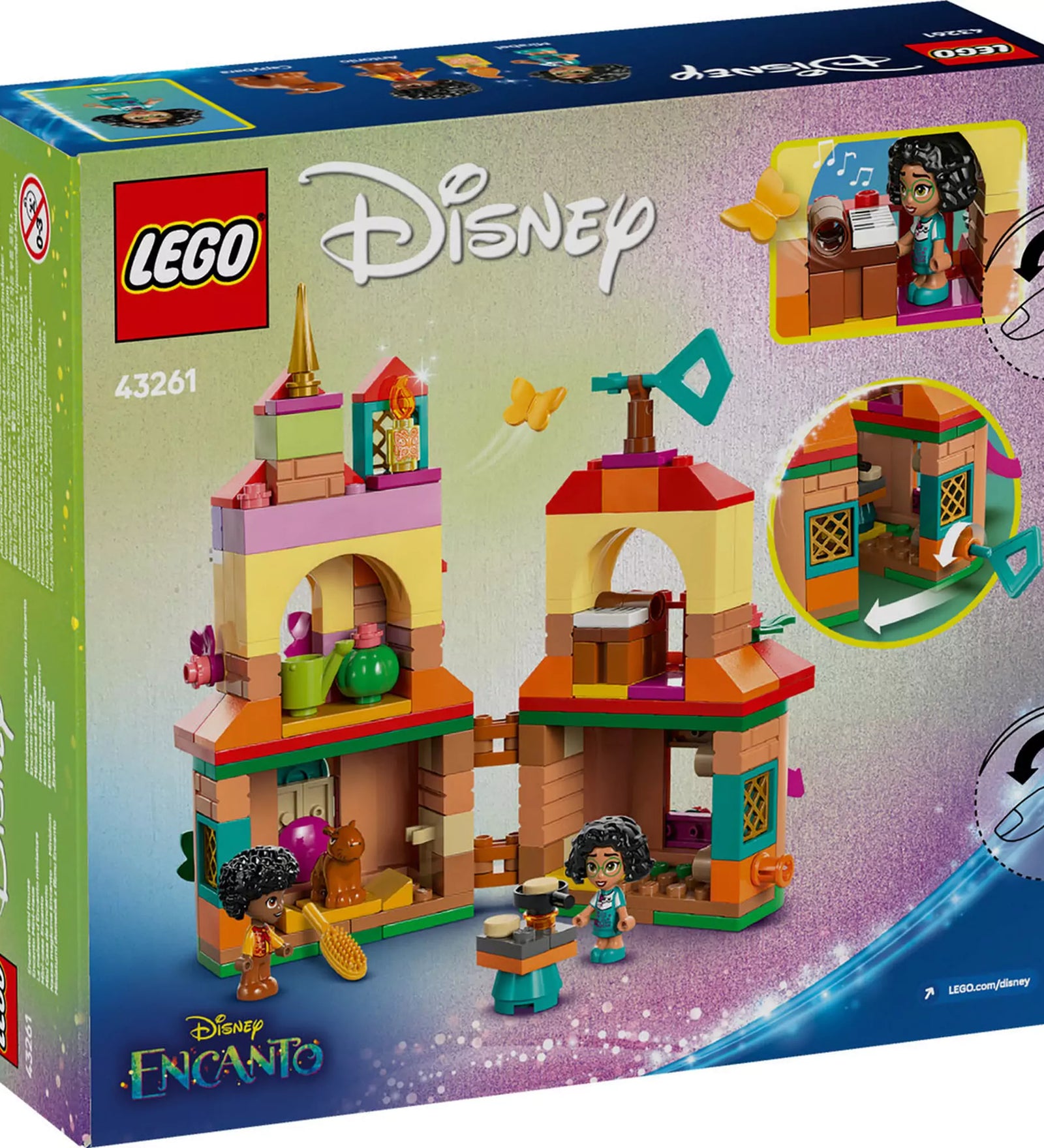  LEGO Disney Encanto miniház (43261) hátoldal - Belső részletek és játéklehetőségek megjelenítése.