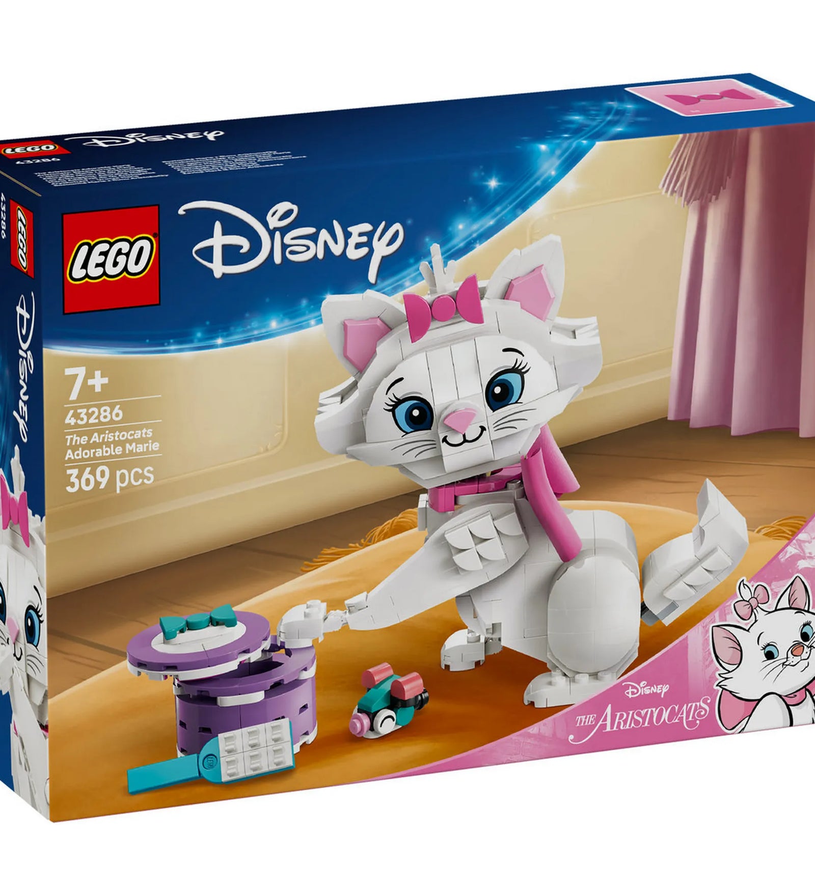 LEGO Disney: Macskarisztokraták Az imádnivaló Marie 43286 – a készlet dobozának előlapja, megépített figurával