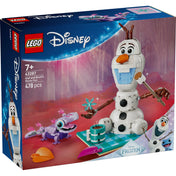 LEGO Disney: Olaf és Bruni vidám piknikezése 43287 – A készlet dobozképe Olaf hóemberrel és Bruni szalamandrával, Jégvarázs hangulatban.