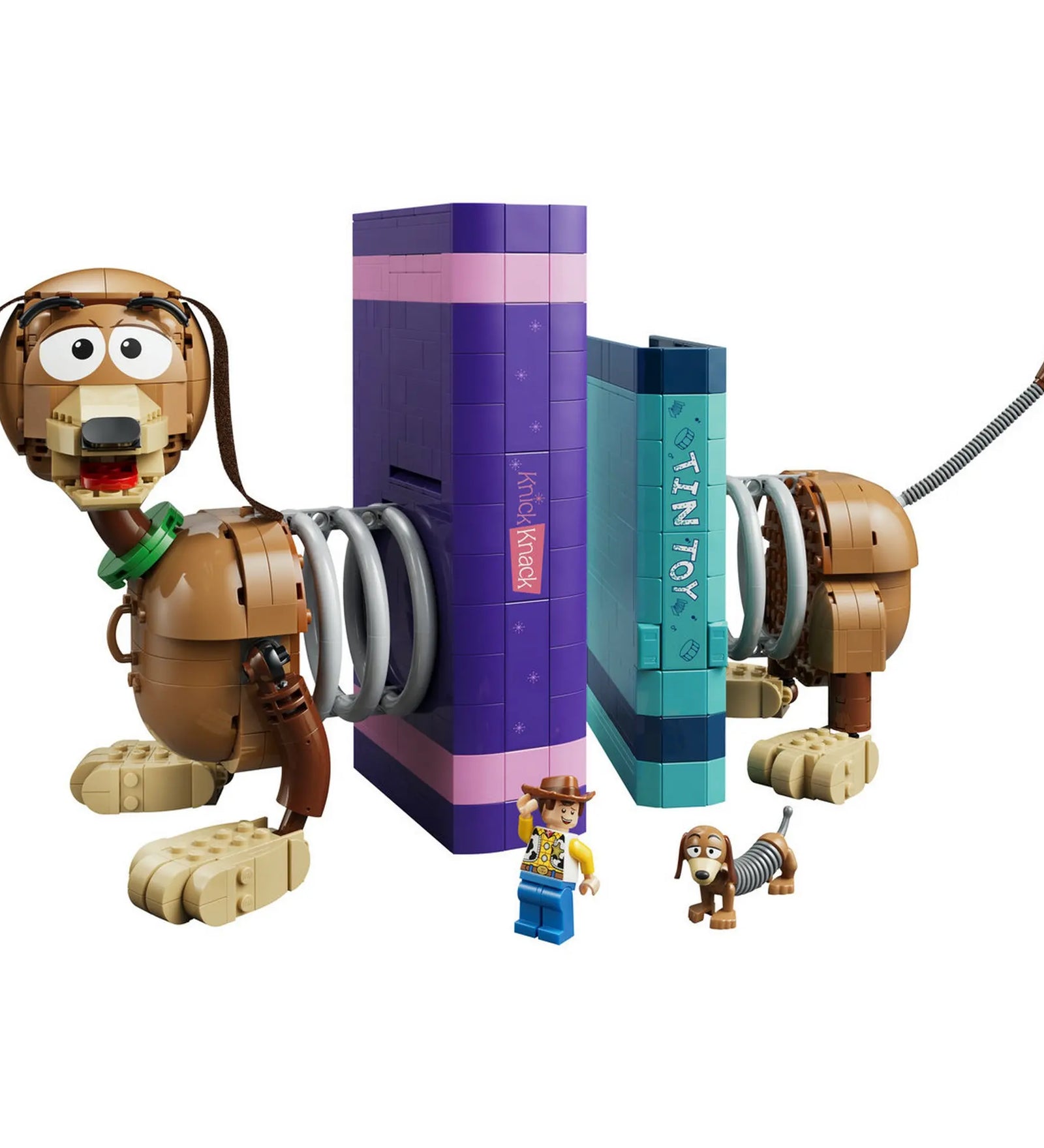 LEGO Disney: Toy Story: Slinky kutya könyvtámasz 43301, 1311 darabos – megépített Slinky kutya figura könyvtámasz elemekkel és Woody minifigurával.