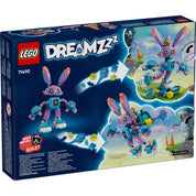 LEGO DREAMZzz Izzie és Bunchurro, a gaming nyuszi - A doboz hátoldala a két építési lehetőséggel és játékötletekkel.