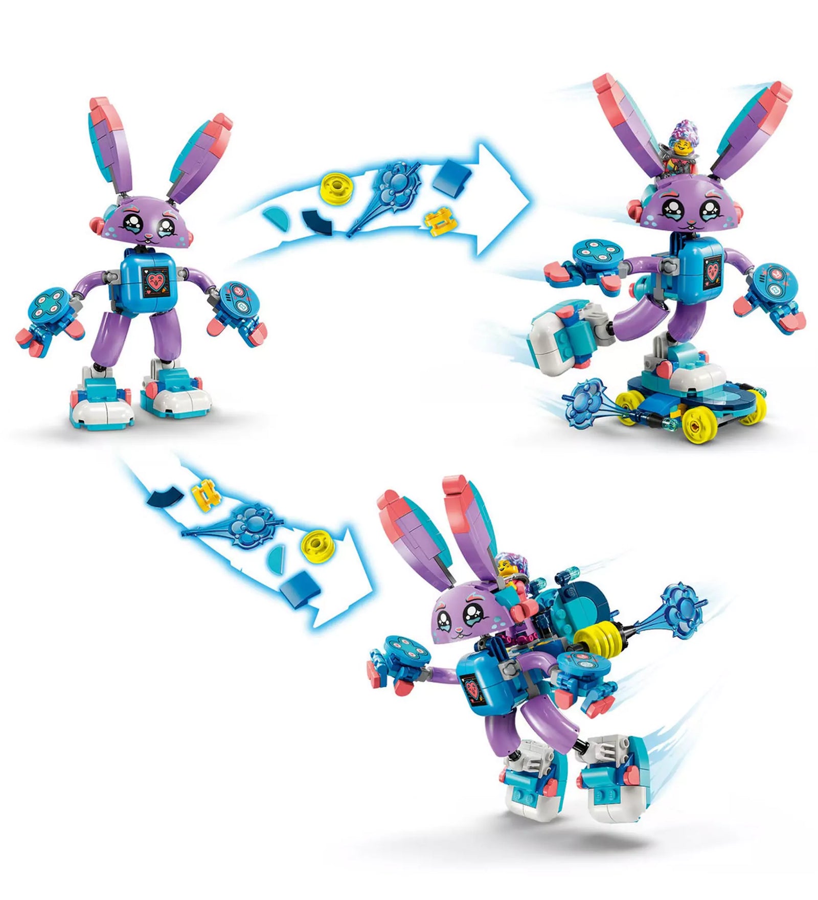 LEGO DREAMZzz Izzie és Bunchurro, a gaming nyuszi - A modell kétféleképpen építhető, gördeszkával és hátrakétával felszerelve.