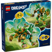 LEGO DREAMZzz 71508 készlet hátoldala, amely bemutatja a Fox Guardian Mech és a róka formájú alternatív építési módot, a 2 az 1-ben funkcióval