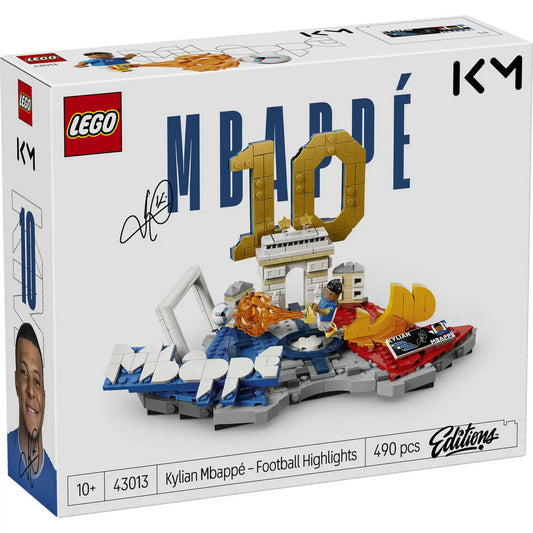LEGO Editions: Kylian Mbappé A futball legjobb pillanatai 43013 doboz eleje a 10-es számmal és futballjelenettel.