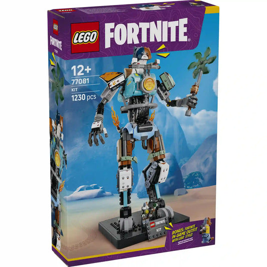 LEGO Fortnite KIT (77081) készlet dobozképe, 1230 elemes építőkészlettel, Fortnite karakterrel és exkluzív játékon belüli bónusz outfit tartalommal.