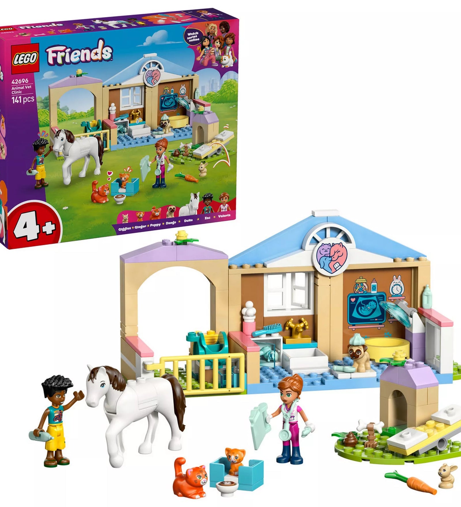 LEGO Friends Állatorvosi klinika (42696) teljes készlet a dobozzal együtt, épület, figurák, állatok és kiegészítők egyben