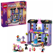 LEGO Friends Heartlake City divatbemutató (42685) teljes készlet felépítve, kifutóval, sminkasztallal, kamerával, ruhákkal és minibabafigurákkal.