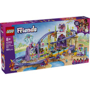 LEGO Friends: Hableányos hullámvasút 42703, 864 darabos készlet elölnézeti dobozképe, amely a teljes tengeri témájú hullámvasút élményt és az öt figurát mutatja be.