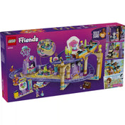 LEGO Friends: Hableányos hullámvasút 42703, 864 darabos készlet hátoldali dobozképe, amely bemutatja a tengeri témájú hullámvasút pályát, a kocsikat, a hableányos színpadot és a játékfunkciókat.