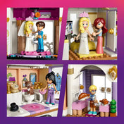 LEGO Friends Heartlake City Grand Hotel belső jelenetei, köztük esküvői terem, lakosztály, fürdőszoba, reggeliző részleg és vendégszobák.