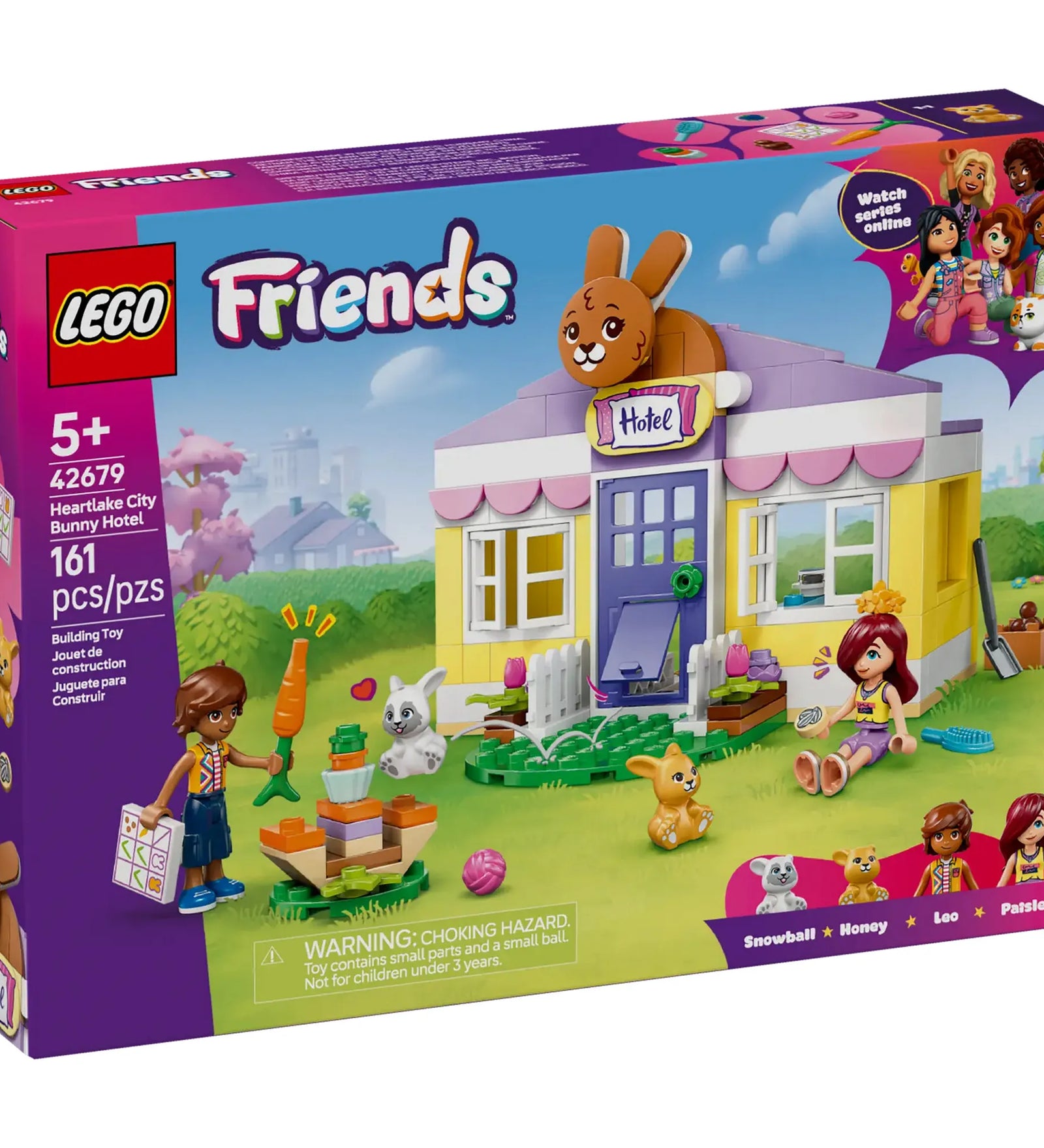 LEGO Friends Heartlake City nyuszipanzió (42679) dobozkép, nyuszipanzió épülettel, Paisley és Leo figurákkal, valamint két játék nyuszival
