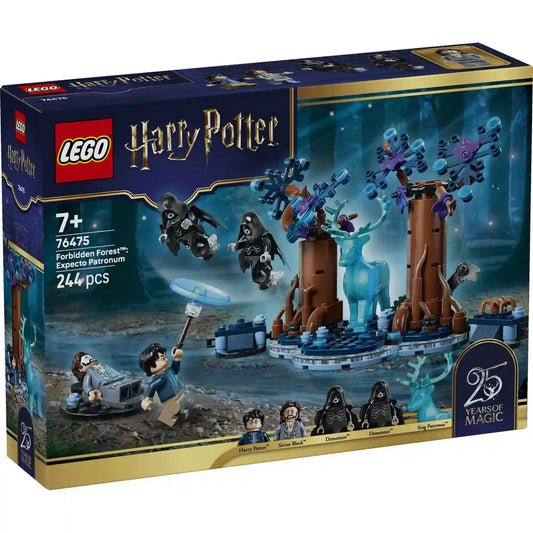 LEGO® Harry Potter™ A Tiltott Rengeteg: Expecto Patronum (76475) dobozkép a Harry Potter és az azkabani fogoly ikonikus jelenetével és az 5 minifigurás készlettel
