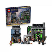 LEGO Harry Potter A Zsebpiszok köz varázslóboltjai 76471 készlet dobozzal, Borgin és Burkes üzlettel, Üstbolttal és minifigurákkal.