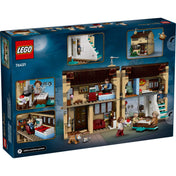 LEGO Harry Potter: Marge néni látogatása a Privet Drive-on (76451) – a doboz hátoldala, részletes belső terek és jelenetfotók a házból.