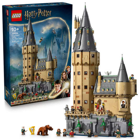 LEGO Harry Potter: Roxfort kastély – A központi torony (76454) dobozzal és minifigurákkal, bemutatva a varázslatos részleteket.