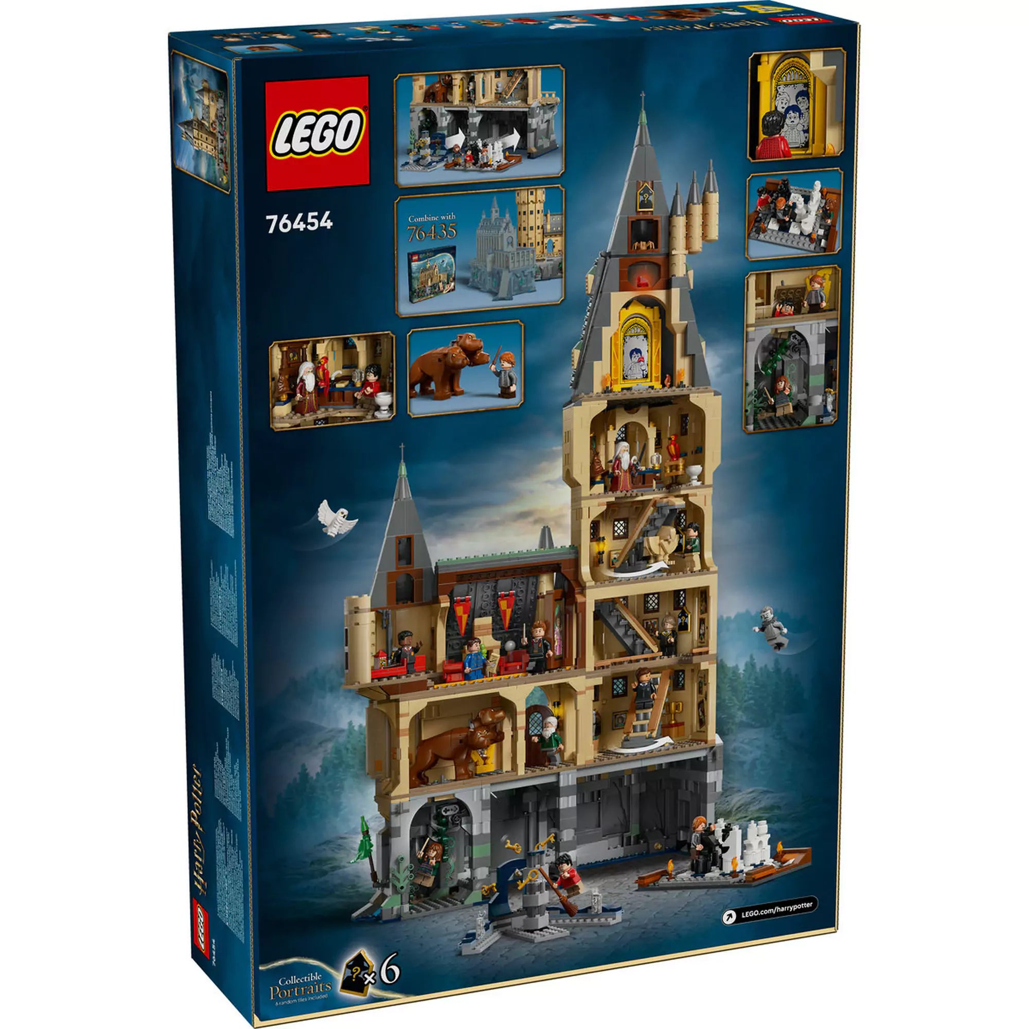 LEGO Harry Potter: Roxfort kastély – A központi torony (76454) hátoldali kép, a részletes belső terekkel és ikonikus jelenetekkel.