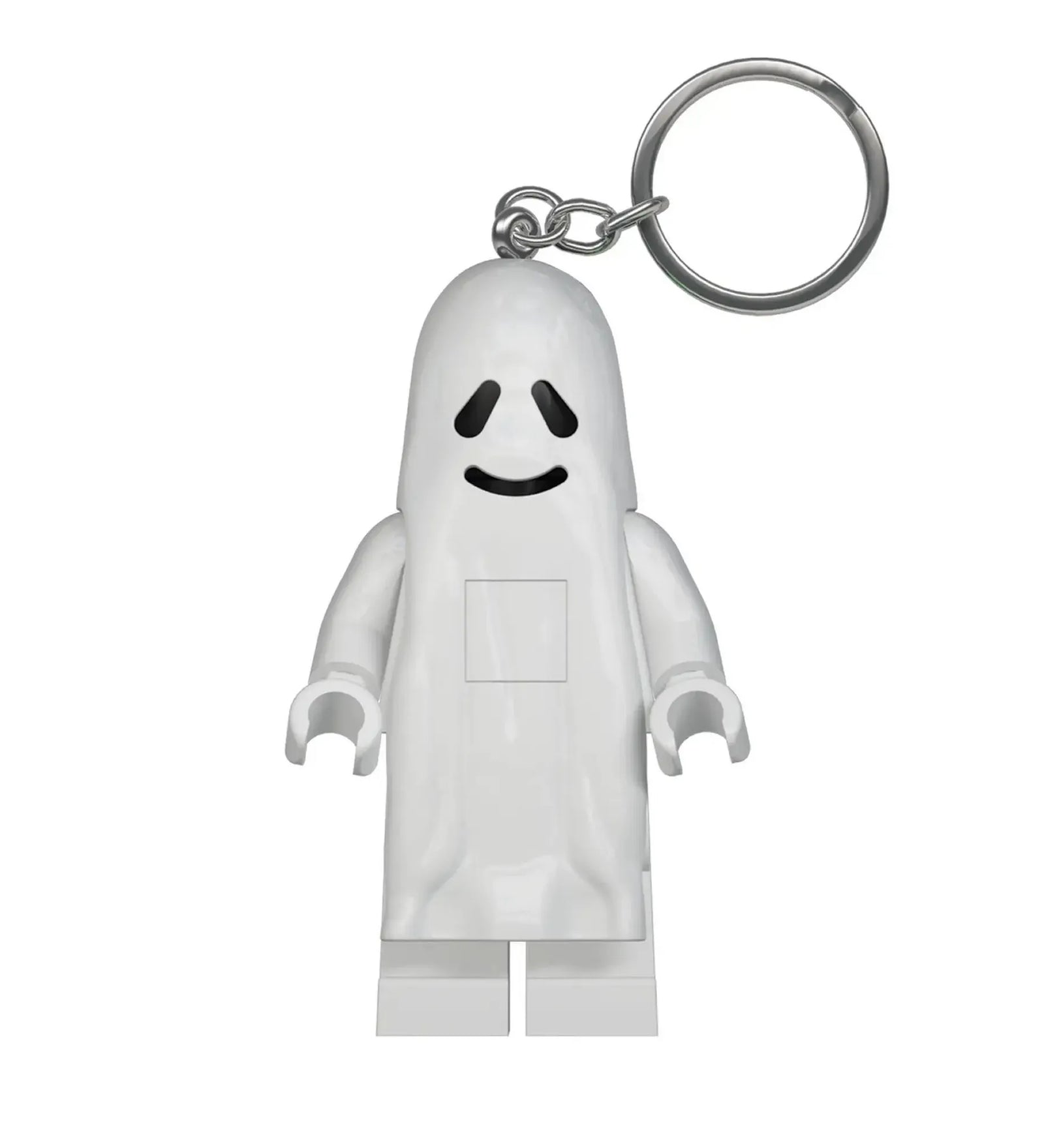 LEGO Iconic: Szellem, világító kulcstartó, LGL-KE48 – Elölnézetből látható fehér szellem LEGO minifigura LED kulcstartó fém kulcskarikával.
