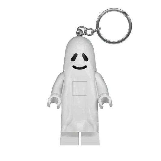 LEGO Iconic: Szellem, világító kulcstartó, LGL-KE48 – Elölnézetből látható fehér szellem LEGO minifigura LED kulcstartó fém kulcskarikával.