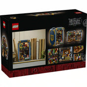 LEGO Icons (Creator Expert): Könyvkuckó Könyvesbolt 11379 dobozának hátoldala, a könyvkuckó zárt és nyitott változatával, valamint részletfotókkal.